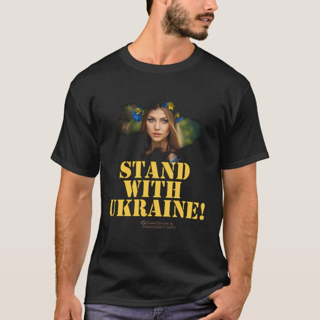 Ukrainas allegoriska Figur Woman Slogan står med T Shirt (Framsida)