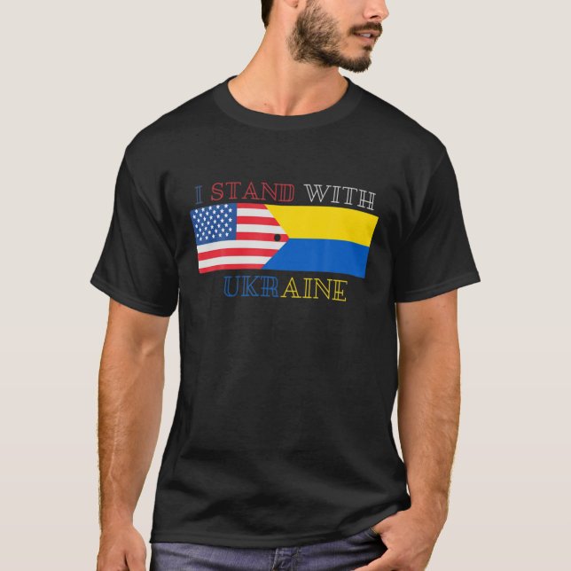Ukrainas Älskare I står på Ukrainas Flagga T Shirt (Framsida)