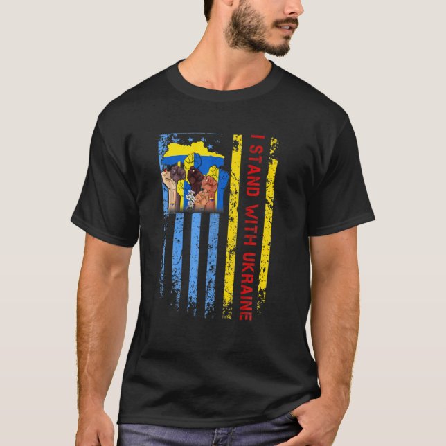Ukrainas amerikanska Flagga Support Fre, Ukrainas  T Shirt (Framsida)