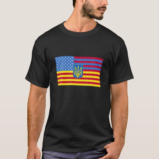 Ukrainas amerikanska Flagga Ukraina Förenta stater T Shirt (Framsida)