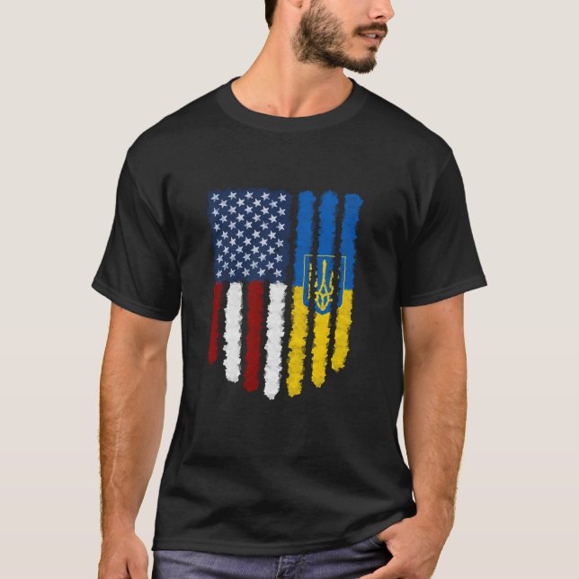 Ukrainas amerikanska Flagga Ukraina USA Long S T Shirt (Framsida)