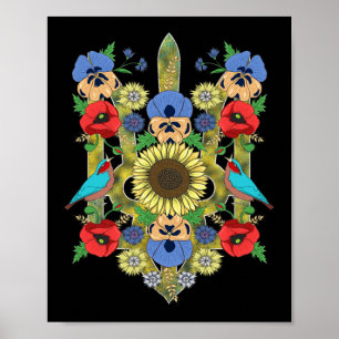 Ukrainas Birds Solros Trysub Vintage Ukrainska V Poster