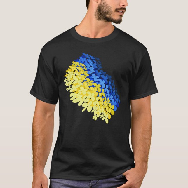 Ukrainas blommigt flagga t shirt (Framsida)