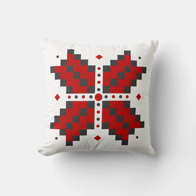 Ukrainas broderier, röda och svarta kudde (Framsida)