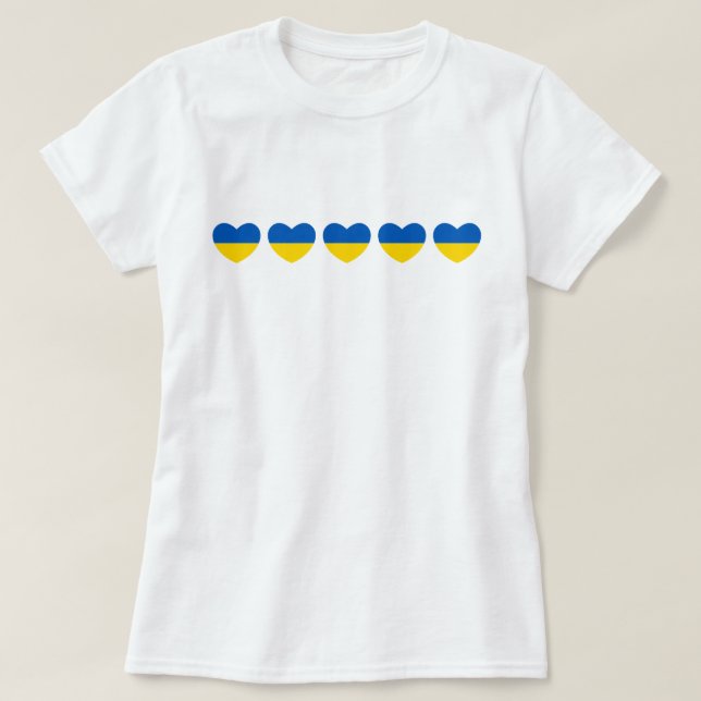 Ukrainas Flagga 5 Blue- och Gult Hjärter T Shirt (Design framsida)