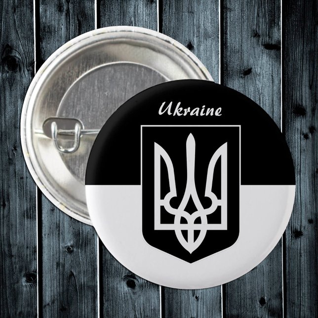 Ukrainas flagga, Emblem & Ukraina - Svarta / vita Knapp (Skapare uppladdad)
