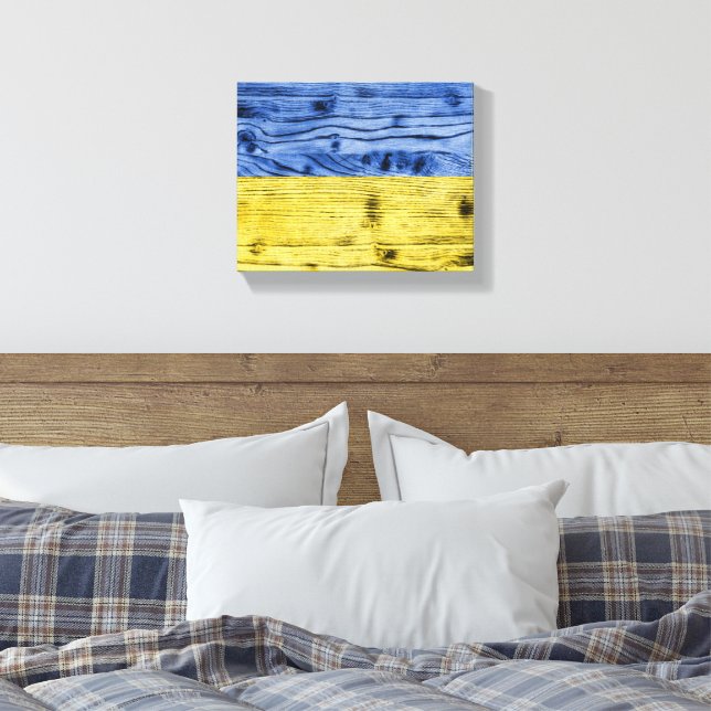 Ukrainas flagga gult blue wood struktur mönster canvastryck (Insitu (sovrum))