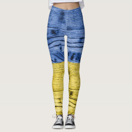 Ukrainas flagga gult blue wood struktur mönster leggings