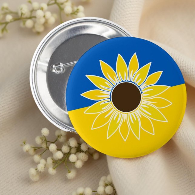 Ukrainas Flagga Gult Solrosblomma Knapp (Skapare uppladdad)