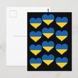 Ukrainas Flagga Hjärter på en svart Vykort