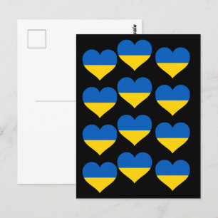 Ukrainas Flagga Hjärter på en svart Vykort