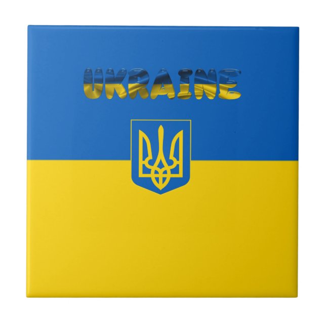 Ukrainas flagga-Jackande av arm Kakelplatta (Framsidan)