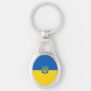 Ukrainas flagga-Jackande av arm Ovalt Silverfärgad Nyckelring