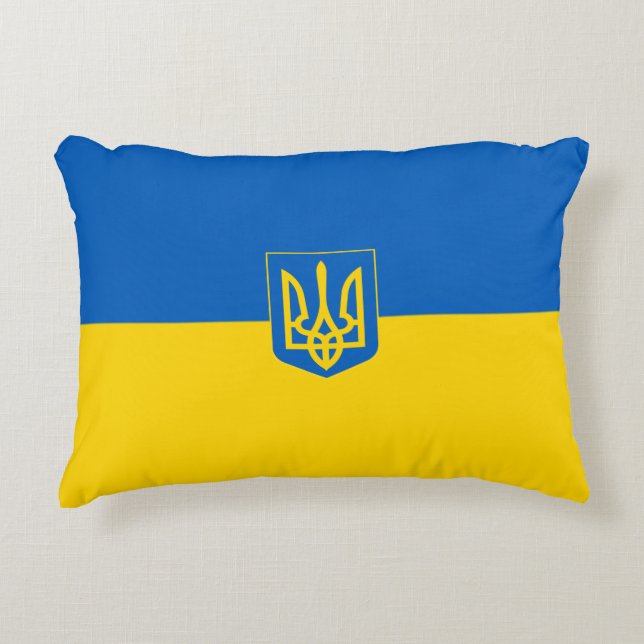 Ukrainas flagga-Jackande av arm Prydnadskudde (Framsidan)