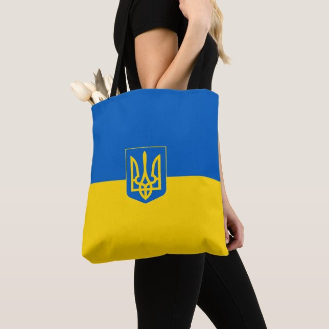 Ukrainas flagga-Jackande av arm Tygkasse (Närbild)