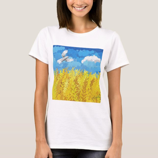 Ukrainas Flagga liggande T Shirt (Framsida)