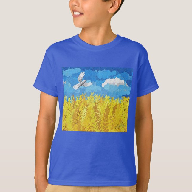 Ukrainas Flagga liggande T Shirt (Framsida)