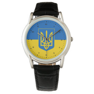 Ukrainas flagga med jackande av arm armbandsur