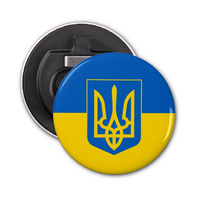 Ukrainas flagga med jackande av arm flasköppnare (Framsidan)