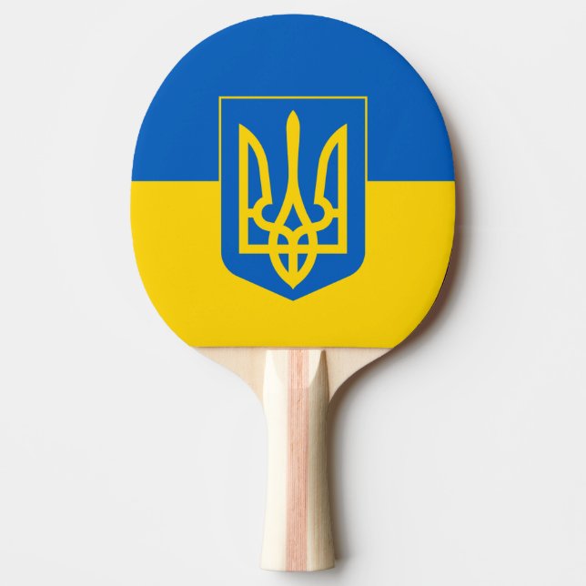 Ukrainas flagga med jackande av arm pingisracket (Framsidan)