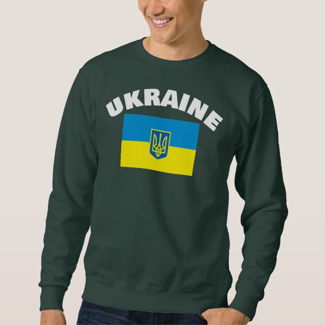 Ukrainas Flagga med Tryzub Shield Lång Ärmad Tröja (Framsida)