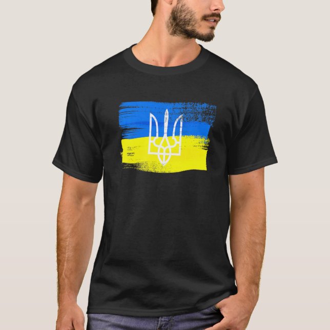 Ukrainas Flagga och Jacka av Arm målat ukrainskt P T Shirt (Framsida)