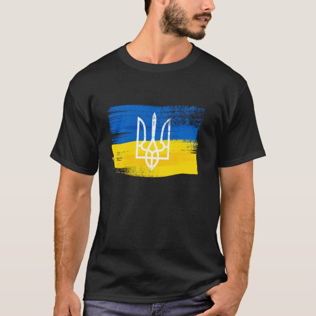 Ukrainas Flagga och Jacka av Arm målat ukrainskt P T Shirt (Framsida)
