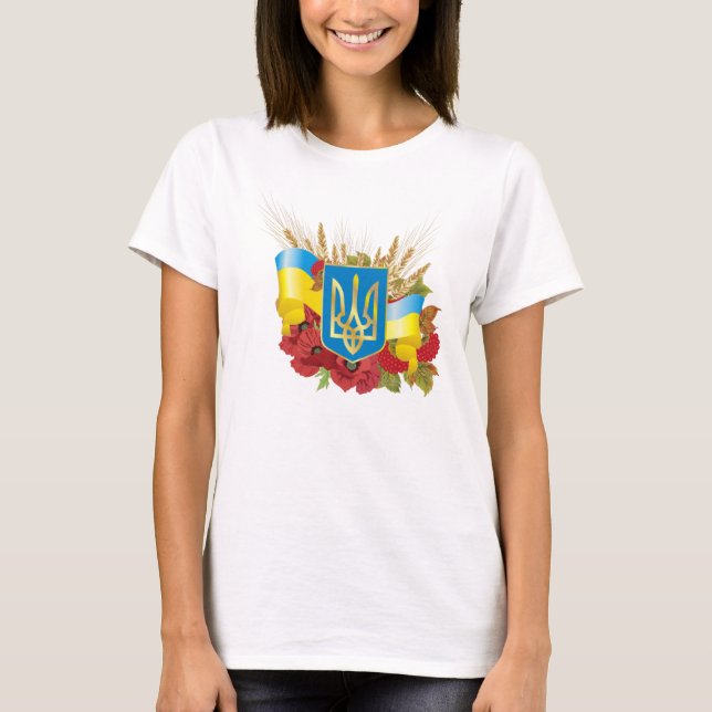Ukrainas flagga och jackar om arm. t shirt (Framsida)