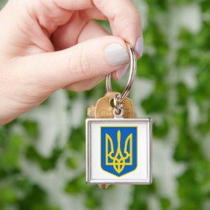 Ukrainas flagga och jackar om arm. Ukraina Fyrkantig Silverfärgad Nyckelring