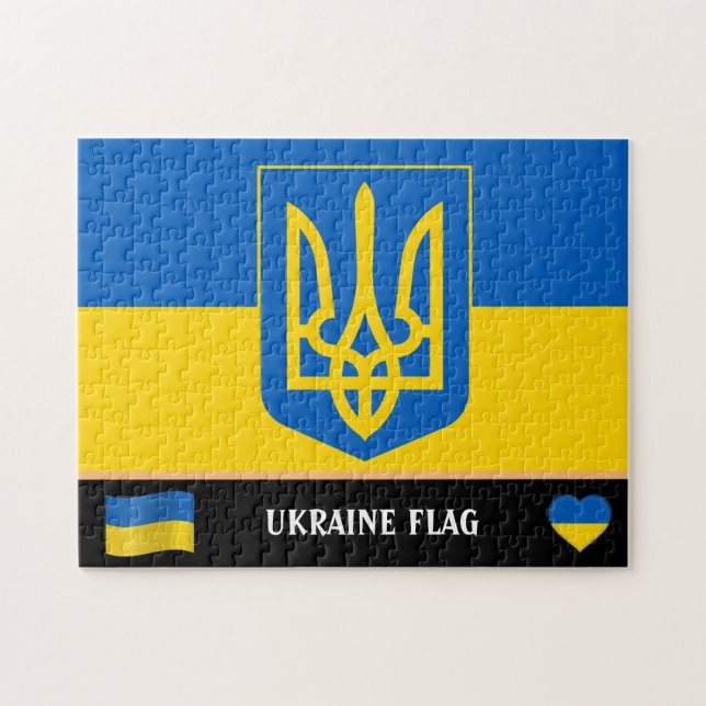 Ukrainas Flagga och Ukraina land / Ukraina Pussel (Horisontell)