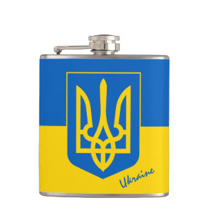 Ukrainas flagga och Ukrainas födelsedagsfest/spor Fickplunta