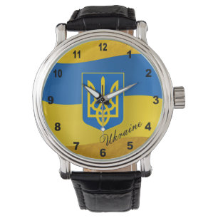 Ukrainas Flagga- och ukrainska emblem, text bevakn Armbandsur