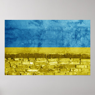 Ukrainas flagga på väggen poster
