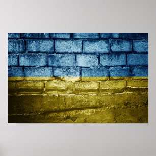 Ukrainas flagga på väggen poster