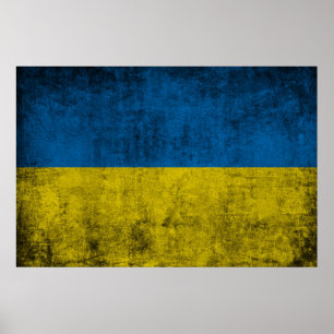 Ukrainas flagga på väggen poster
