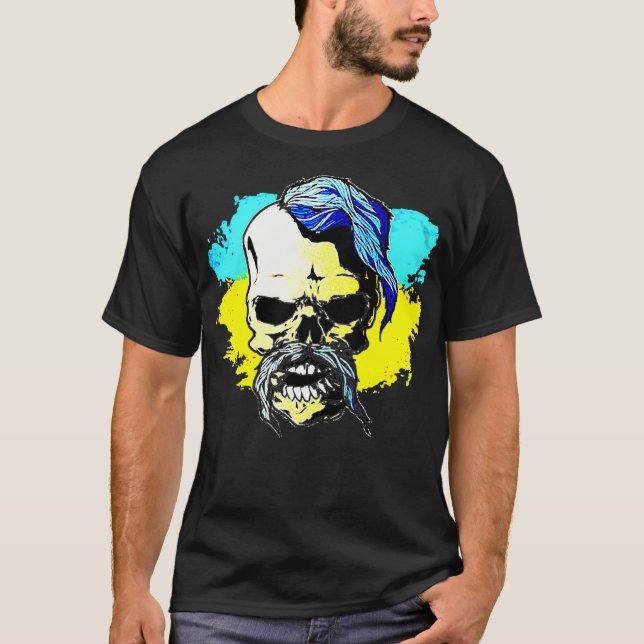 Ukrainas Flagga Skull Cossack-Perfekt för Ukraina  T Shirt (Framsida)