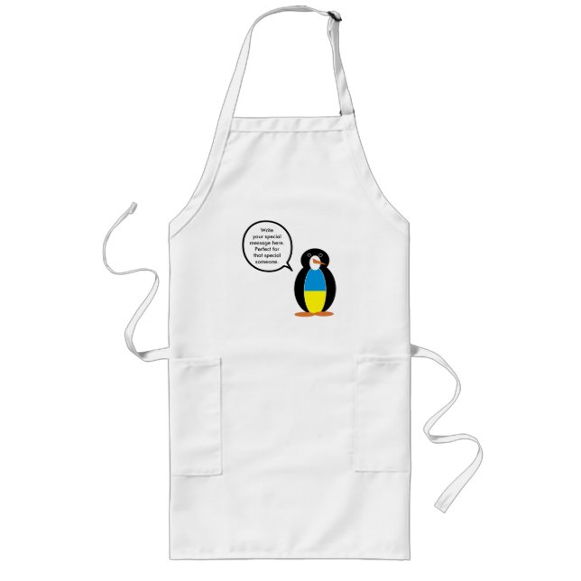 Ukrainas Flagga Talking Ms Penguin Långt Förkläde (Framsidan)