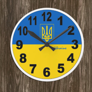 Ukrainas Flagga & Ukraina-klocka, stort nr / Emble Rund Klocka