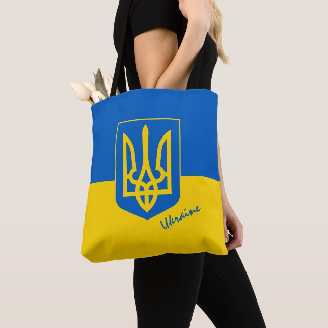 Ukrainas flagga & Ukrainas mode, shopping/sport Tygkasse (Närbild)