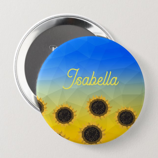 Ukrainas geometrinät mönster Flowers Ditt namn Knapp (Framsida & baksida)