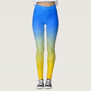 Ukrainas gult, blått, geometriskt nät mönster leggings