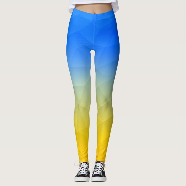 Ukrainas gult, blått, geometriskt nät mönster leggings (Framsida)