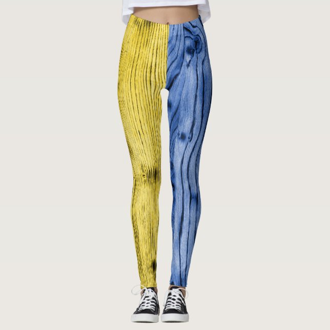 Ukrainas gult (blått trä) struktur mönster leggings (Framsida)