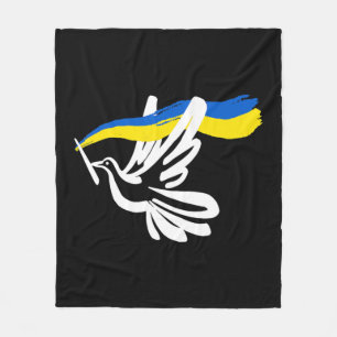 Ukrainas Gult Blue-Flagga med stöd för vit duva Fleecefilt