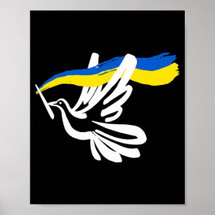 Ukrainas Gult Blue-Flagga med stöd för vit duva Poster