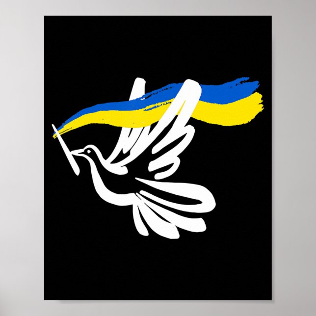 Ukrainas Gult Blue-Flagga med stöd för vit duva Poster (Framsidan)