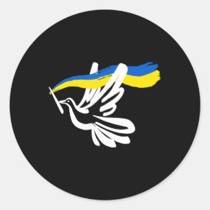 Ukrainas Gult Blue-Flagga med stöd för vit duva Runt Klistermärke