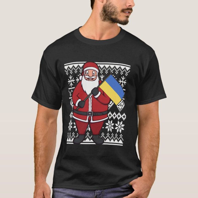 Ukrainas julklapp Ukraina Flagga Santa Tee (Framsida)