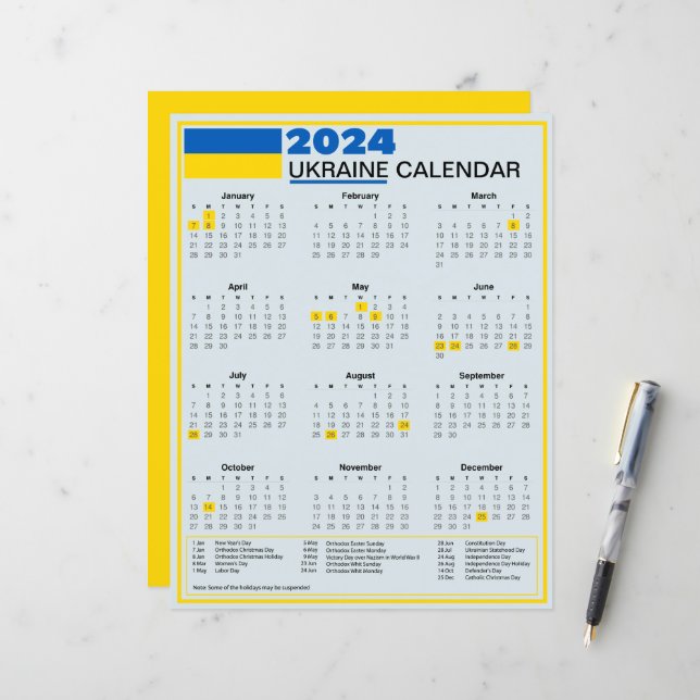 Ukrainas kalender 2024 med ukrainska Helgdagar (Fram/Back In Situ)