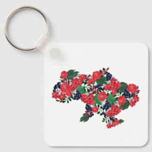 Ukrainas karta i blommönstret. Ukraina Nyckelring